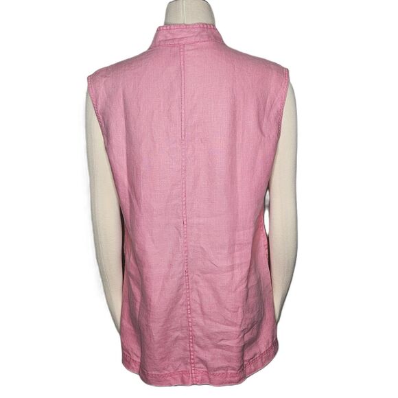 Debra DeRoo Pink Linen Sleeveless Button Front Tunic Top Mandarin Collar M - Picture 5 of 7